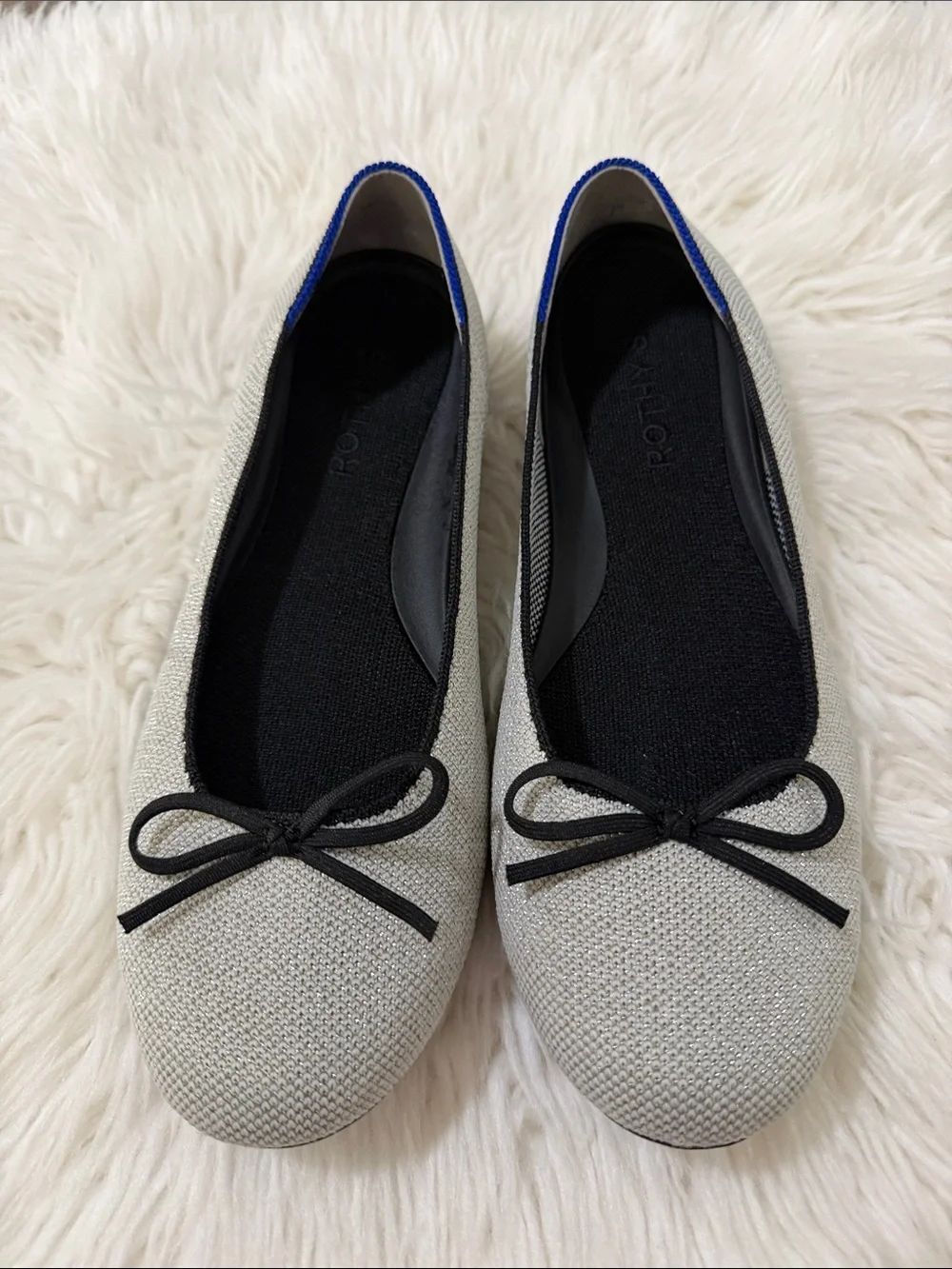 Rothy's Light Gray Ballet Flats with Black Trim & Bow Size 8